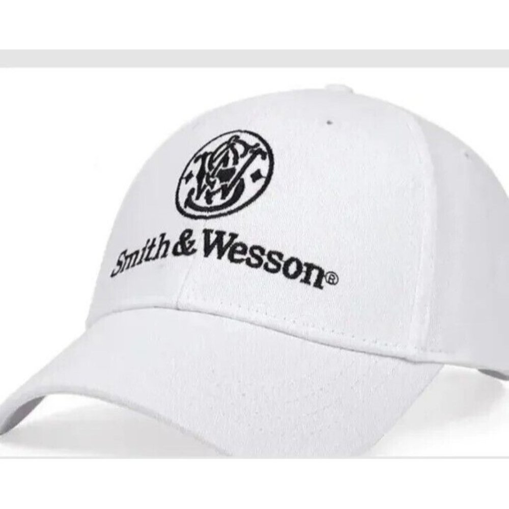 NEW / Smith & Wesson Embroidered Adjustable Baseball Cap Hat White *Please Read